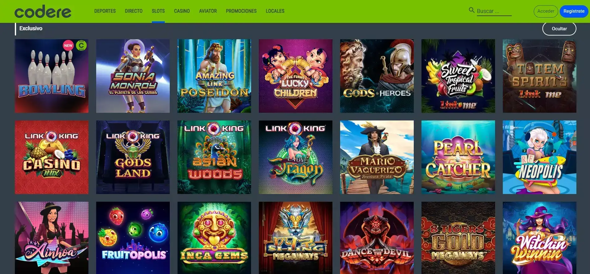 Juegos de casino exclusivos en Codere Casino online